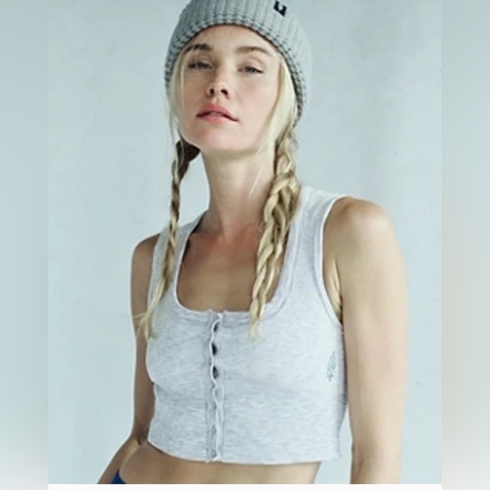 Free People Swan Song Cami Gray Open Back Button-Front Top‎